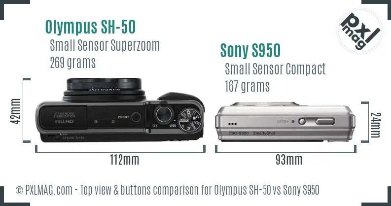 Olympus SH-50 vs Sony S950 top view buttons comparison