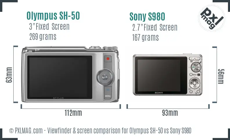 Olympus SH-50 vs Sony S980 Screen and Viewfinder comparison