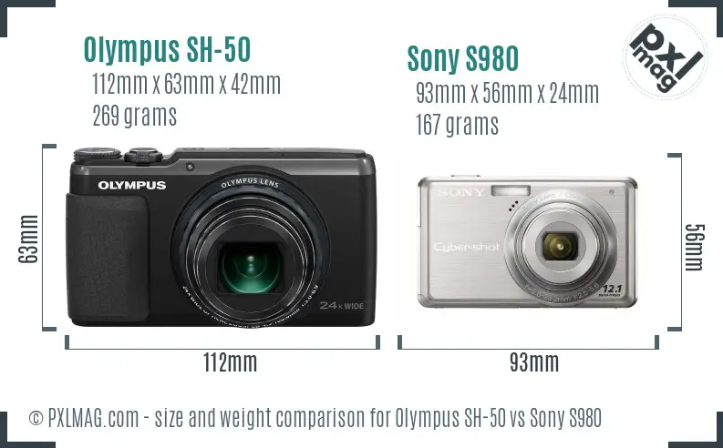 Olympus SH-50 vs Sony S980 size comparison