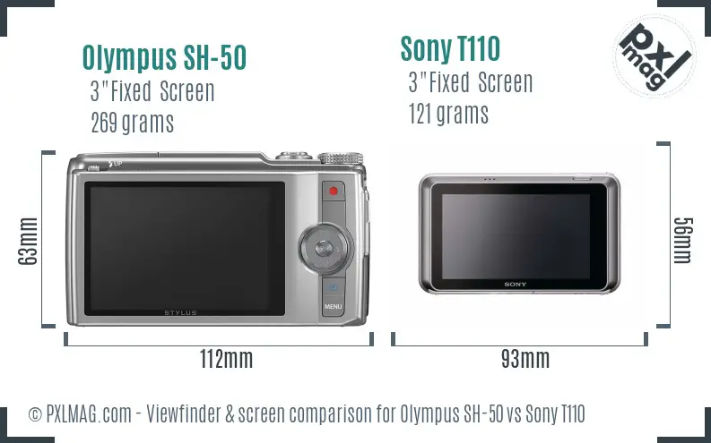 Olympus SH-50 vs Sony T110 Screen and Viewfinder comparison