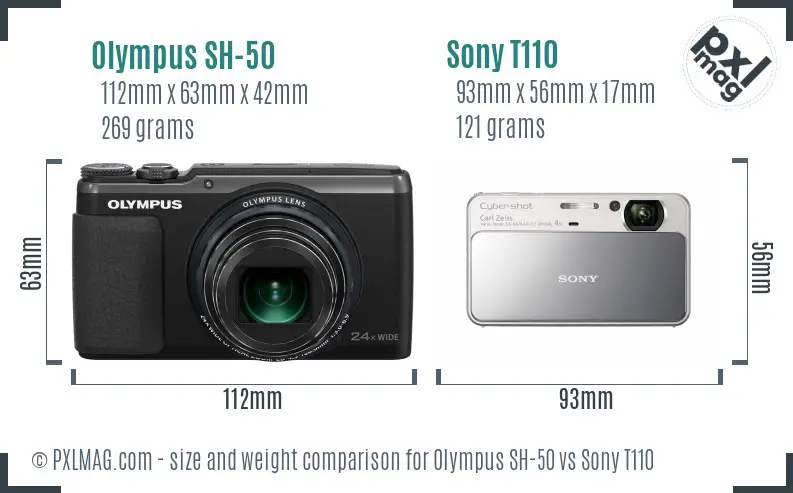 Olympus SH-50 vs Sony T110 size comparison
