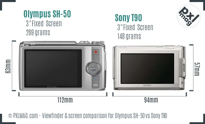 Olympus SH-50 vs Sony T90 Screen and Viewfinder comparison