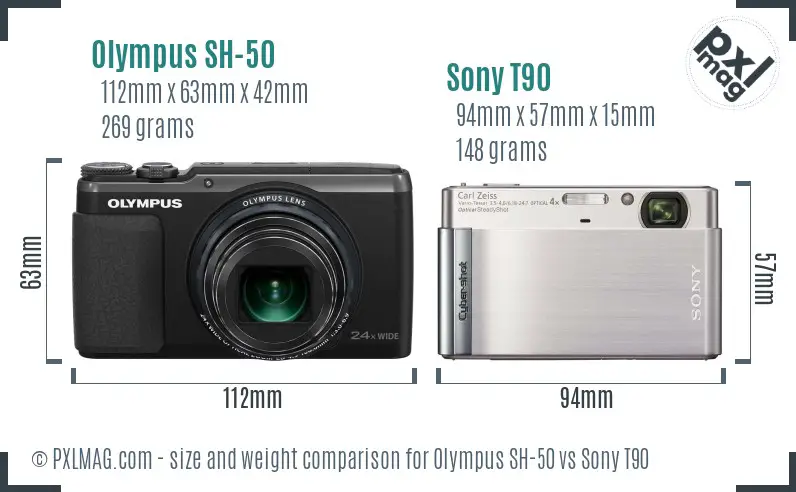 Olympus SH-50 vs Sony T90 size comparison