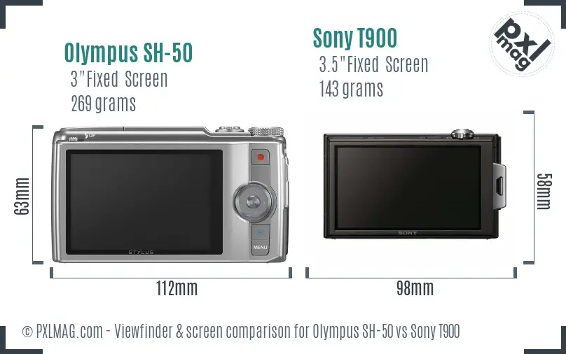 Olympus SH-50 vs Sony T900 Screen and Viewfinder comparison