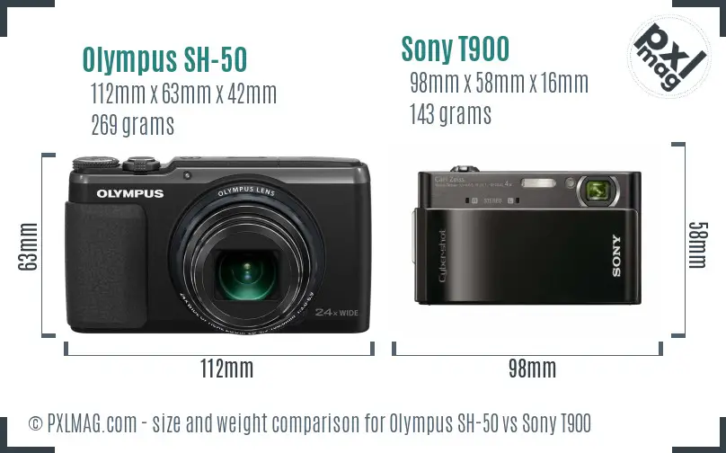 Olympus SH-50 vs Sony T900 size comparison