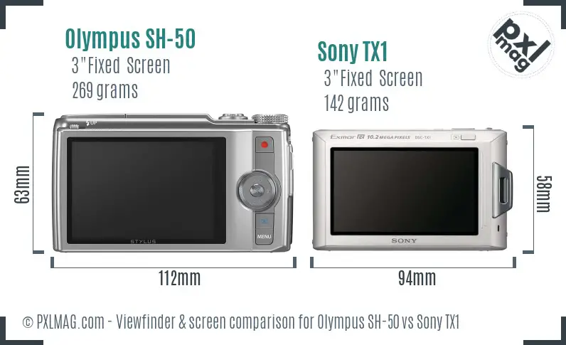 Olympus SH-50 vs Sony TX1 Screen and Viewfinder comparison