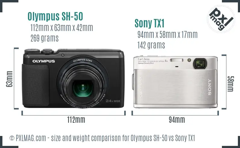 Olympus SH-50 vs Sony TX1 size comparison