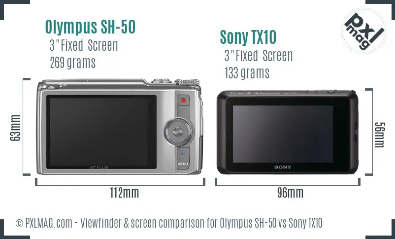 Olympus SH-50 vs Sony TX10 Screen and Viewfinder comparison