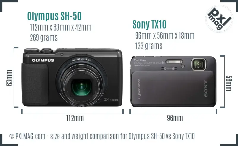 Olympus SH-50 vs Sony TX10 size comparison