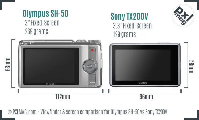 Olympus SH-50 vs Sony TX200V Screen and Viewfinder comparison Olympus SH-50 vs Sony TX200V Screen and Viewfinder comparison