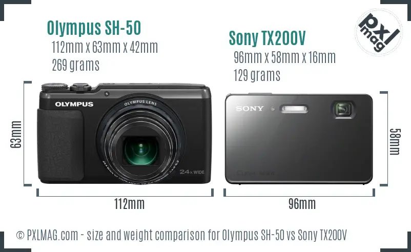 Olympus SH-50 vs Sony TX200V size comparison Olympus SH-50 vs Sony TX200V size comparison
