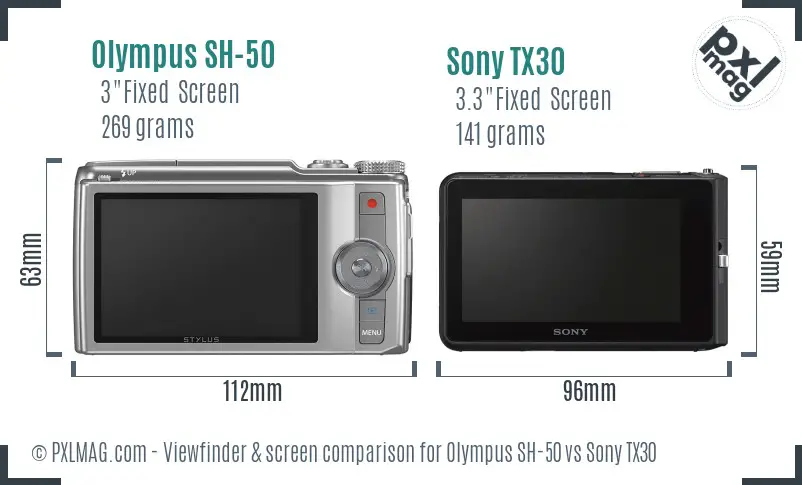 Olympus SH-50 vs Sony TX30 Screen and Viewfinder comparison