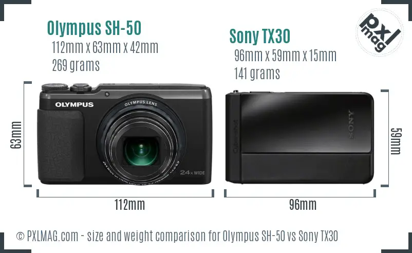 Olympus SH-50 vs Sony TX30 size comparison