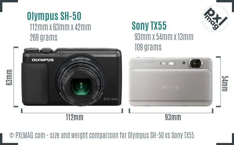 Size comparison between Olympus SH-50 and Sony TX55