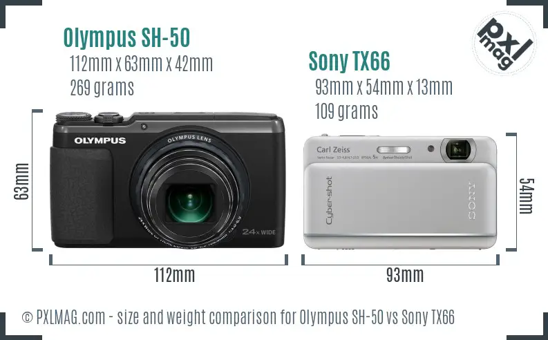 Olympus SH-50 vs Sony TX66 size comparison Olympus SH-50 vs Sony TX66 size comparison
