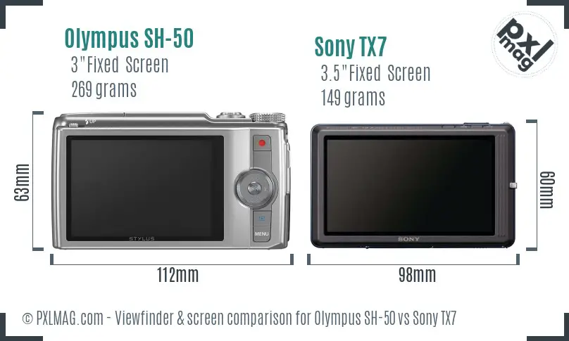 Olympus SH-50 vs Sony TX7 Screen and Viewfinder comparison