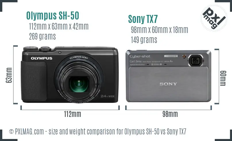 Olympus SH-50 vs Sony TX7 size comparison Olympus SH-50 vs Sony TX7 size comparison