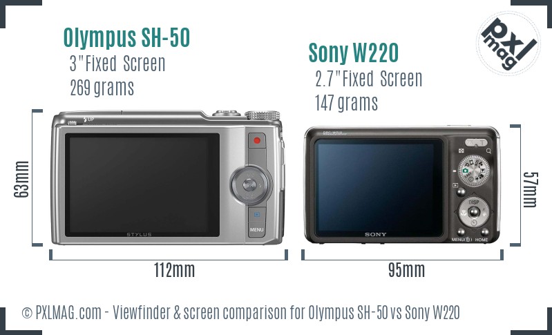Olympus SH-50 vs Sony W220 Screen and Viewfinder comparison