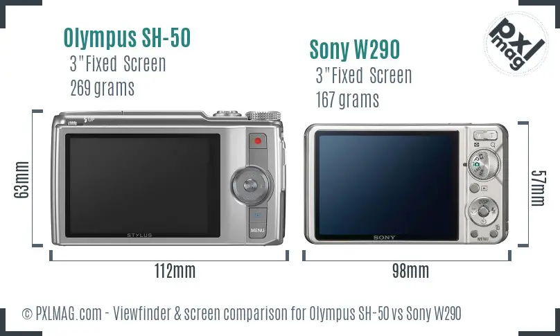 Olympus SH-50 vs Sony W290 Screen and Viewfinder comparison