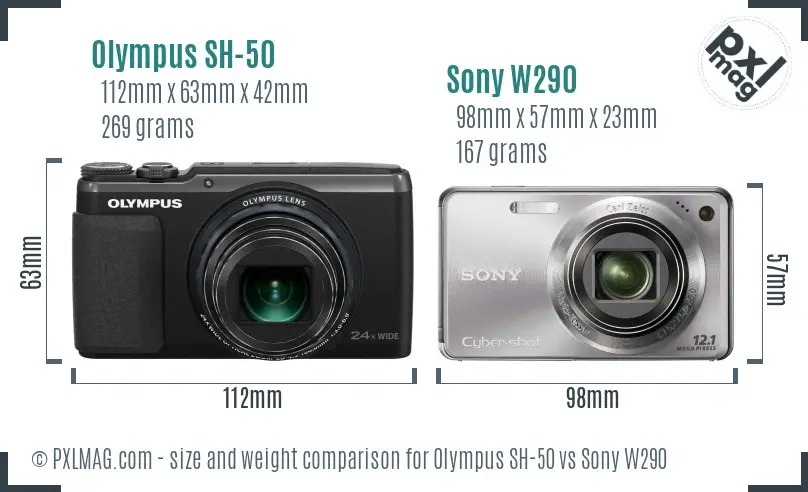 Olympus SH-50 vs Sony W290 size comparison