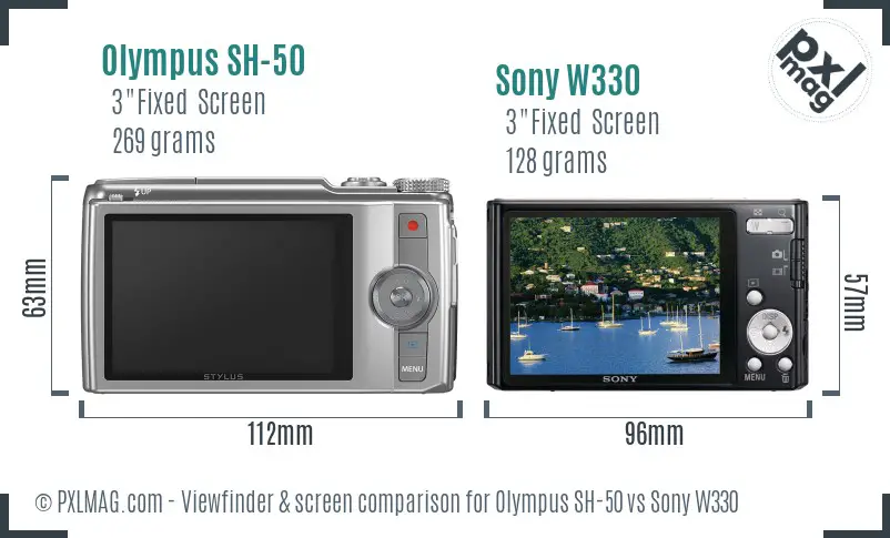 Olympus SH-50 vs Sony W330 Screen and Viewfinder comparison