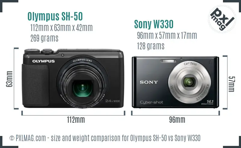 Olympus SH-50 vs Sony W330 size comparison