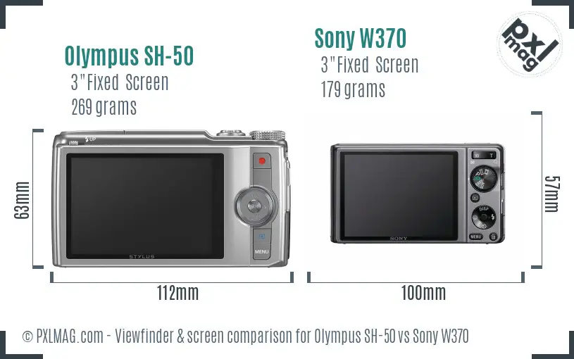 Olympus SH-50 vs Sony W370 Screen and Viewfinder comparison
