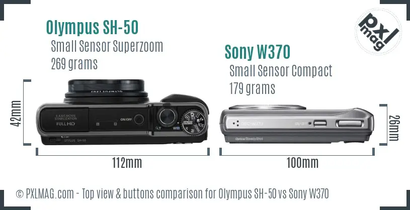 Olympus SH-50 vs Sony W370 top view buttons comparison