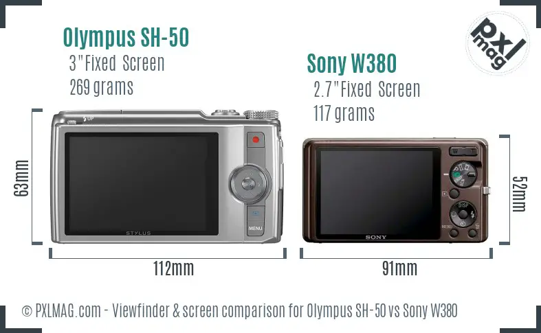 Olympus SH-50 vs Sony W380 Screen and Viewfinder comparison