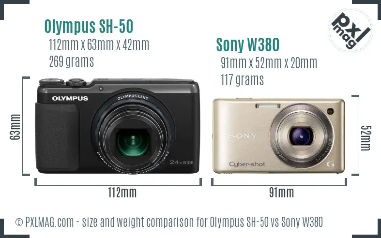 Olympus SH-50 vs Sony W380 size comparison