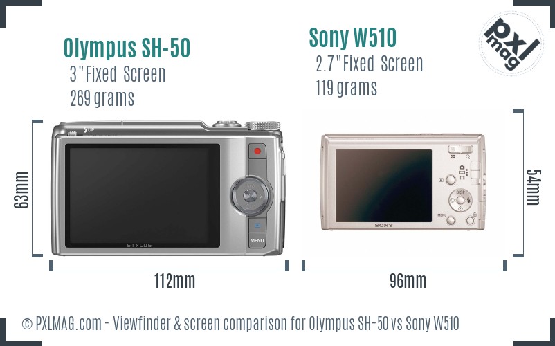 Olympus SH-50 vs Sony W510 Screen and Viewfinder comparison