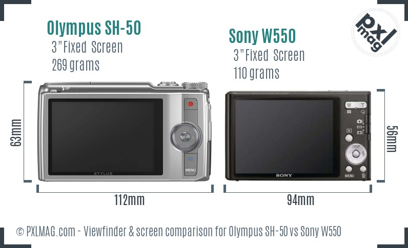 Olympus SH-50 vs Sony W550 Screen and Viewfinder comparison
