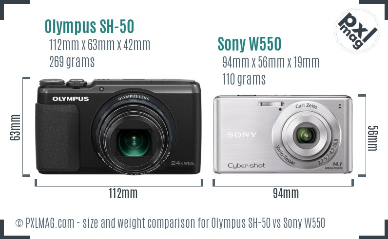 Olympus SH-50 vs Sony W550 size comparison
