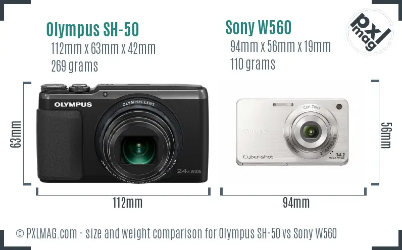 Olympus SH-50 vs Sony W560 size comparison
