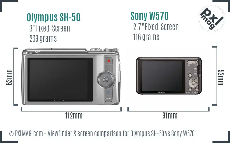 Olympus SH-50 vs Sony W570 Screen and Viewfinder comparison