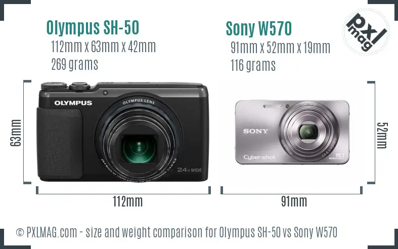 Olympus SH-50 vs Sony W570 size comparison