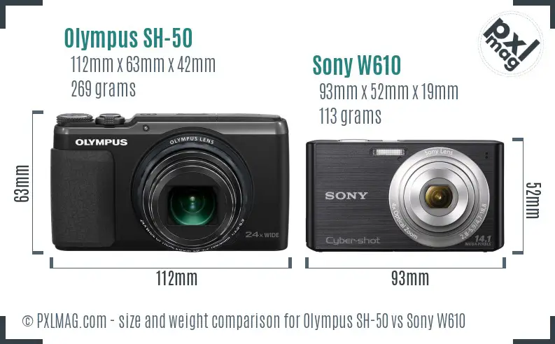 Olympus SH-50 vs Sony W610 size comparison