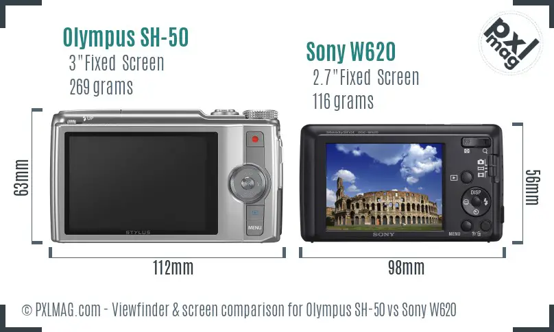 Olympus SH-50 vs Sony W620 Screen and Viewfinder comparison