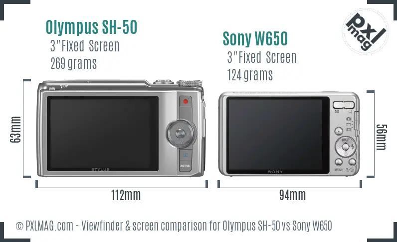 Olympus SH-50 vs Sony W650 Screen and Viewfinder comparison