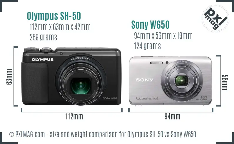 Olympus SH-50 vs Sony W650 size comparison