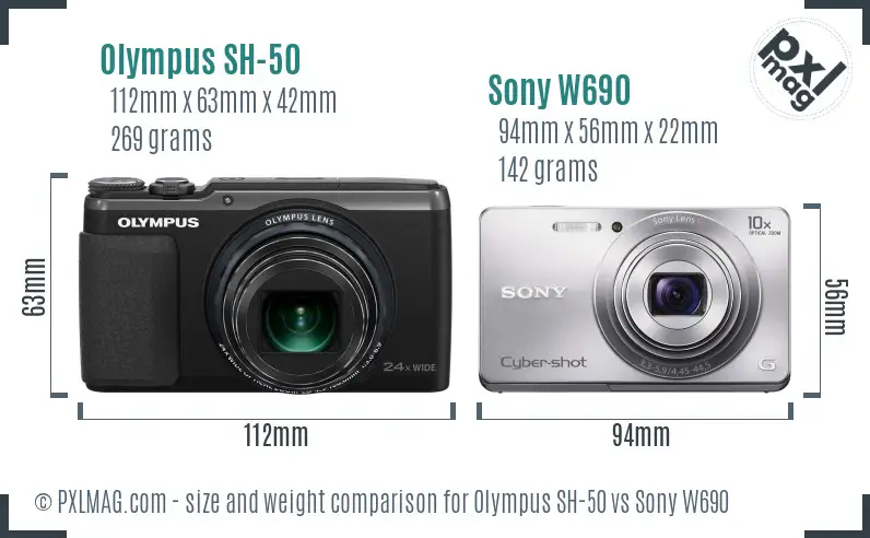 Olympus SH-50 vs Sony W690 size comparison