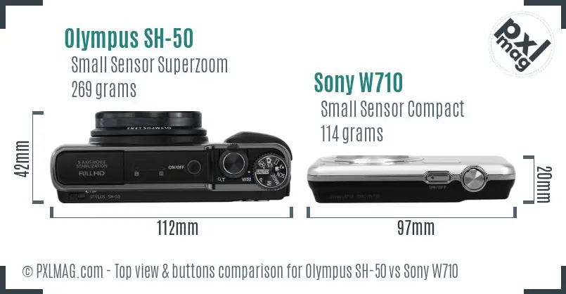 Olympus SH-50 vs Sony W710 top view buttons comparison Olympus SH-50 vs Sony W710 top view buttons comparison