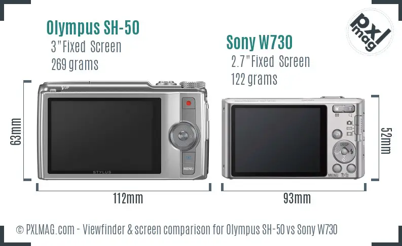 Olympus SH-50 vs Sony W730 Screen and Viewfinder comparison