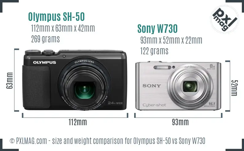 Olympus SH-50 vs Sony W730 size comparison