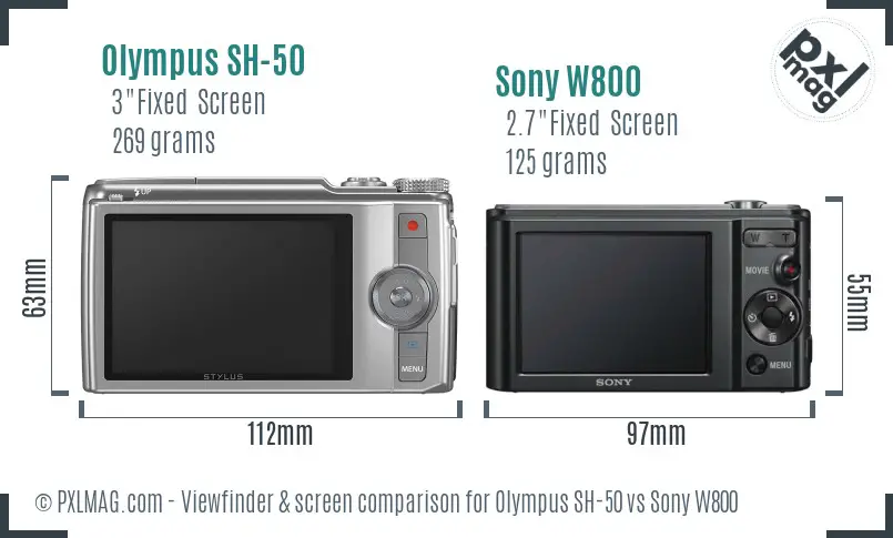 Olympus SH-50 vs Sony W800 Screen and Viewfinder comparison