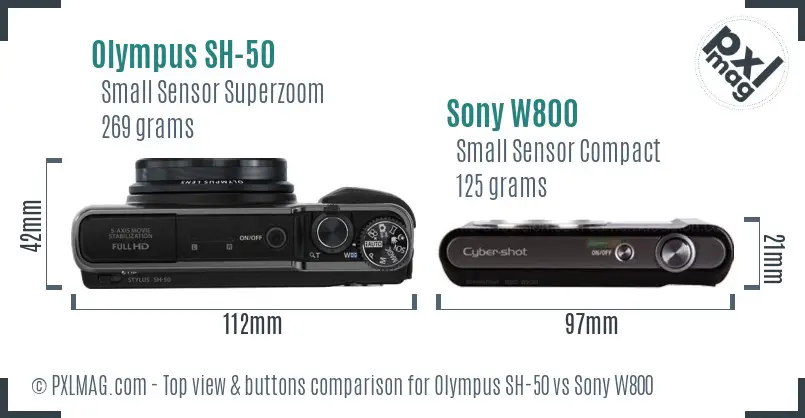 Olympus SH-50 vs Sony W800 top view buttons comparison