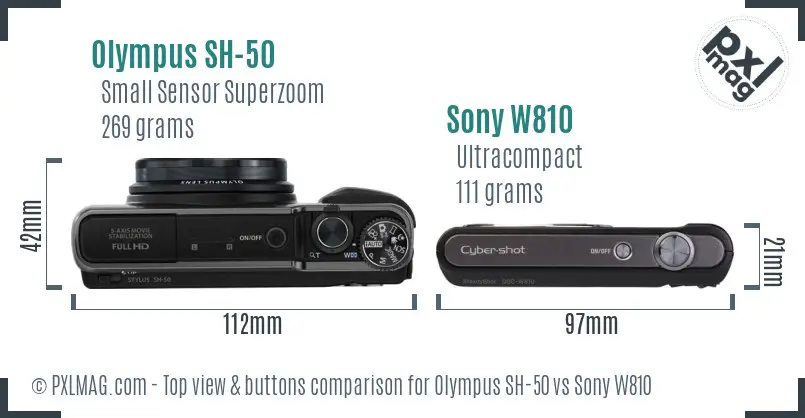 Olympus SH-50 vs Sony W810 top view buttons comparison Olympus SH-50 vs Sony W810 top view buttons comparison