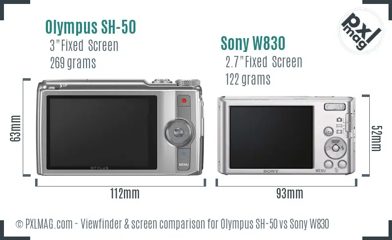Olympus SH-50 vs Sony W830 Screen and Viewfinder comparison