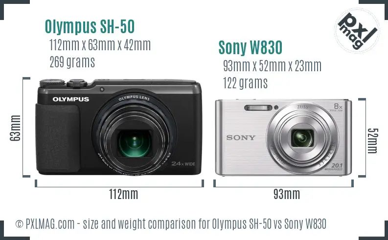 Olympus SH-50 vs Sony W830 size comparison