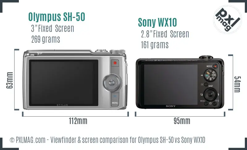 Olympus SH-50 vs Sony WX10 Screen and Viewfinder comparison